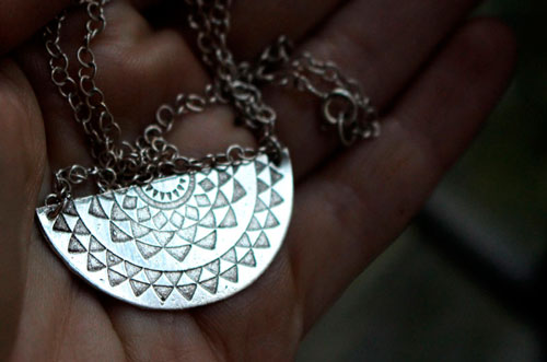 Tribal sun, ethnic necklace in sterling silver