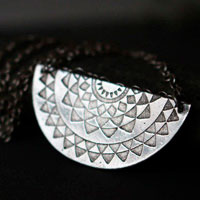 Tribal sun, ethnic necklace in sterling silver