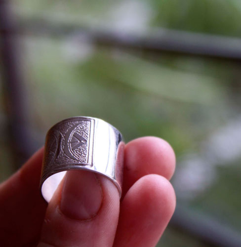 Tuareg, African ethnic tribal ring in silver and brass