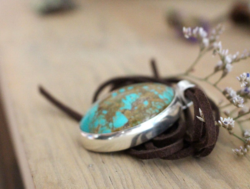 Turquoise mirror, silver turquoise pendant