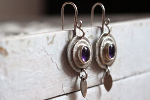 Twilight nova, celestial earrings in sterling silver and amethyst 