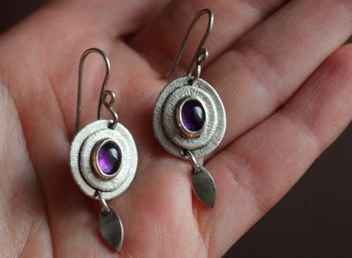 Twilight nova, celestial earrings in sterling silver and amethyst 