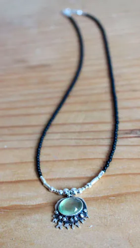 Under the ocean, tropical sea necklace in silver, prehnite and black agate