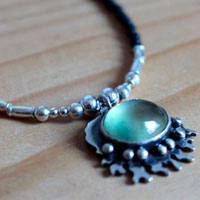 Under the ocean, tropical sea necklace in silver, prehnite and black agate