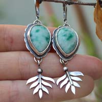 Undergrowth, Celtic fern earrings in silver and jasper