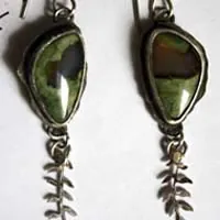 Undergrowth rain, fern earrings in silver with rainforest jasper