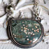 Uranus, Greek creation necklace in silver, ocean jasper, and peridot