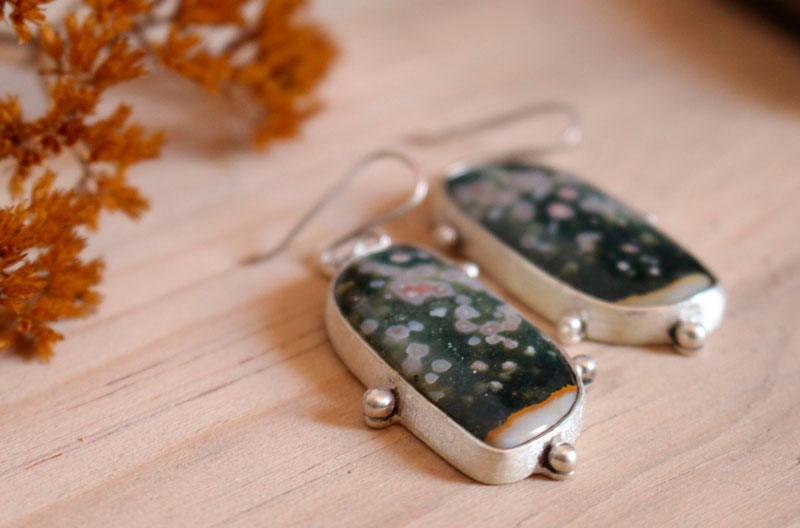 Universe melody, celestial vault earrings in sterling silver and ocean jasper