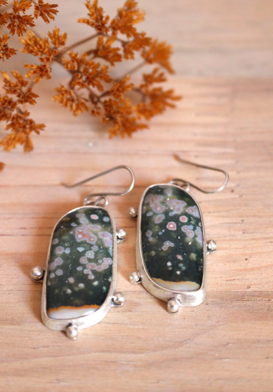 Universe melody, celestial vault earrings in sterling silver and ocean jasper