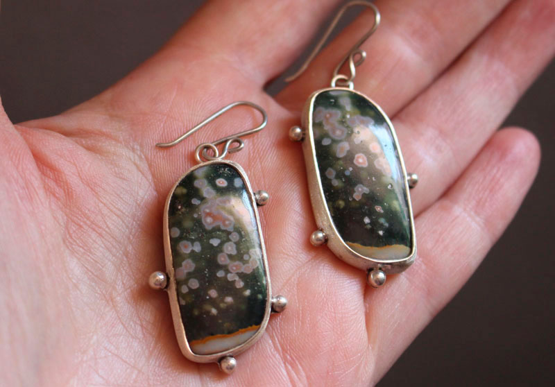 Universe melody, celestial vault earrings in sterling silver and ocean jasper