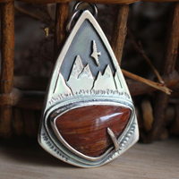 Up there, mountain eagle pendant in silver and red jasper