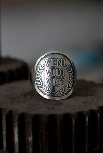 Veni Vidi Vici, Latin Julius Caesar quote ring in silver