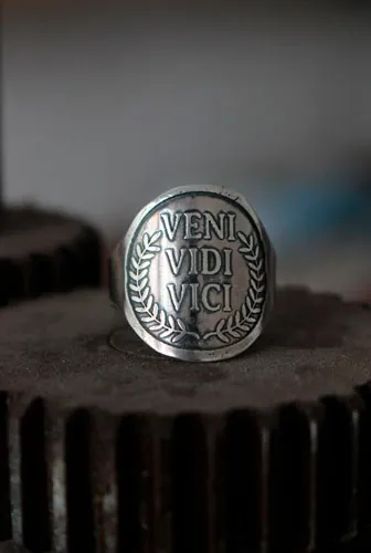 Veni Vidi Vici, Latin Julius Caesar quote ring in silver