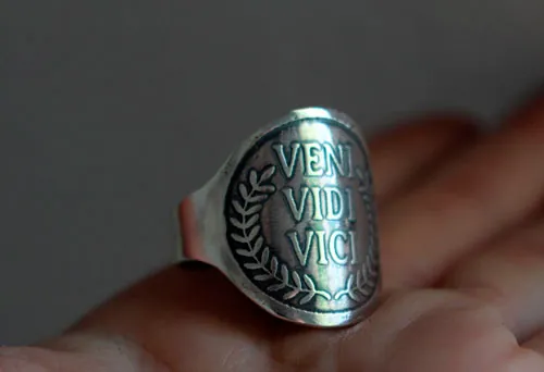 Veni Vidi Vici, Latin Julius Caesar quote ring in silver