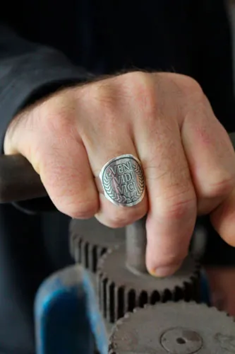 Veni Vidi Vici, Latin Julius Caesar quote ring in silver