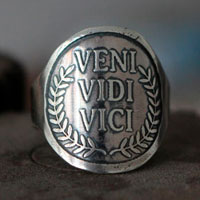Veni Vidi Vici, Latin Julius Caesar quote ring in silver