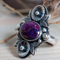 Violet, flower garden ring in silver and turquoise