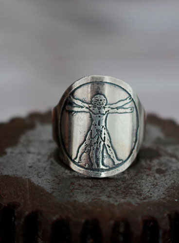 Vitruvius, Vitruvian man inspired by Leonardo da Vinci ring in silver