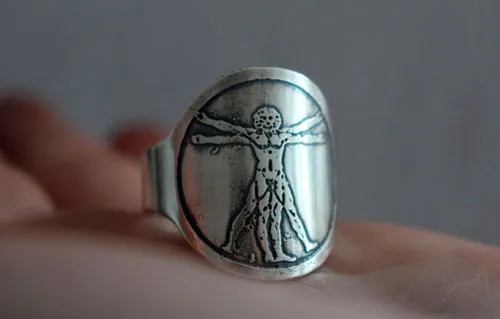 Vitruvius, Vitruvian man inspired by Leonardo da Vinci ring in silver