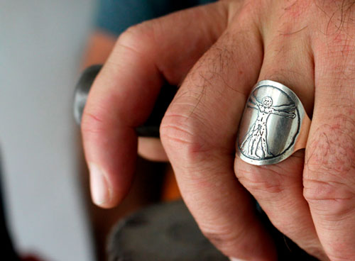 Vitruvius, Vitruvian man inspired by Leonardo da Vinci ring in silver