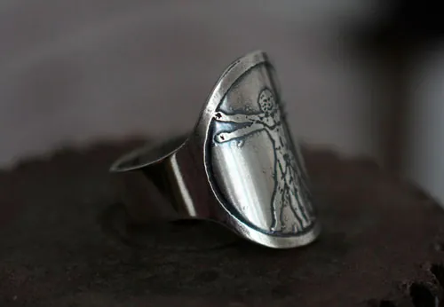 Vitruvius, Vitruvian man inspired by Leonardo da Vinci ring in silver