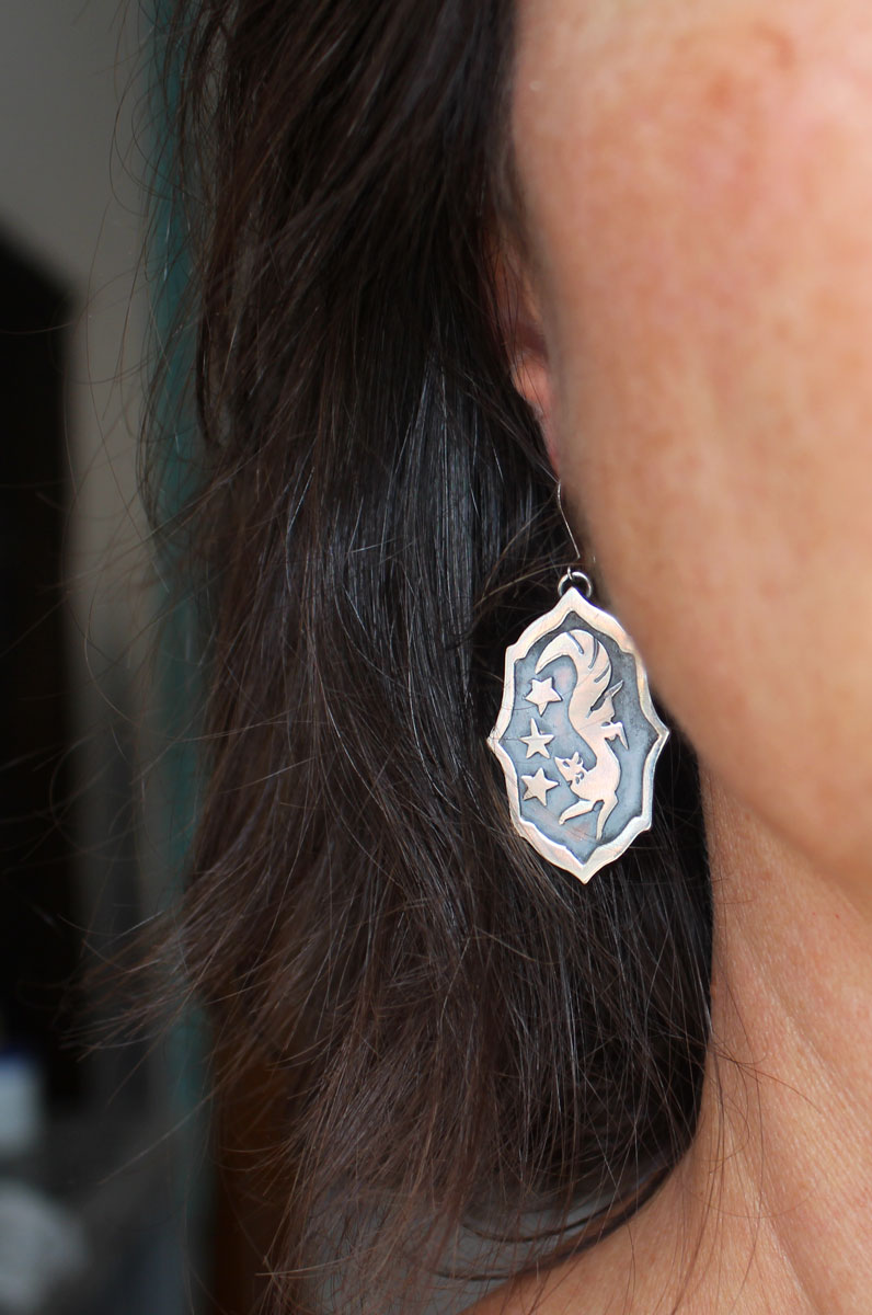 Vulpecula, nocturnal fox earrings sterling silver