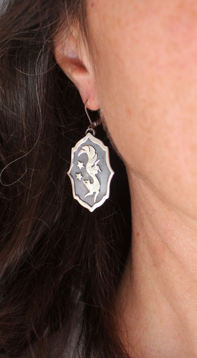 Vulpecula, nocturnal fox earrings sterling silver