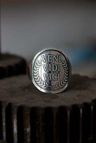 Veni, vidi, vici, roman quote ring by Julius Caesar in sterling silver