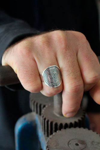 Veni, vidi, vici, roman quote ring by Julius Caesar in sterling silver