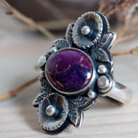 Violet, flower ring in sterling silver and turquoise