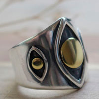 Vision, eye ring in sterling silver and brass