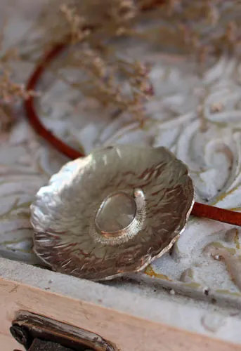 Water lily in the rain, aquatic leaf necklace in silver and sapphire