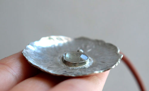 Water lily in the rain, aquatic leaf necklace in silver and sapphire