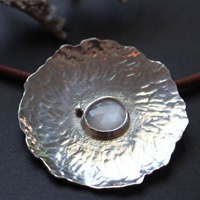 Water lily under the moon, lotus leaf necklace in silver and moonstone