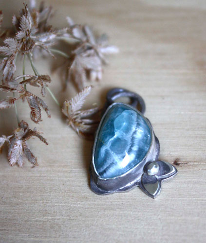 Water reflections, undergrowth stream pendant in silver and smithsonite