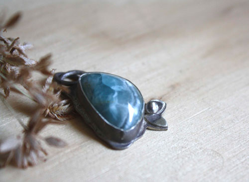 Water reflections, undergrowth stream pendant in silver and smithsonite