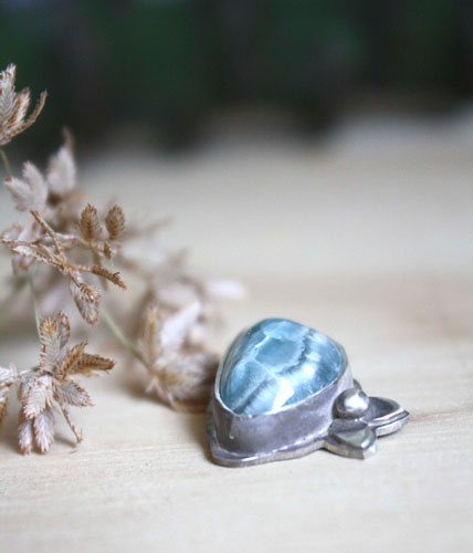 Water reflections, undergrowth stream pendant in silver and smithsonite