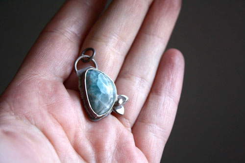 Water reflections, undergrowth stream pendant in silver and smithsonite