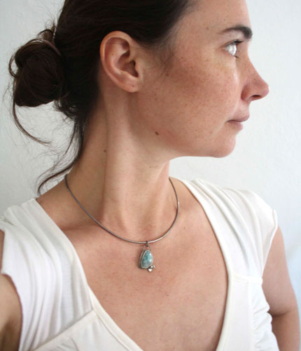 Water reflections, undergrowth stream pendant in silver and smithsonite