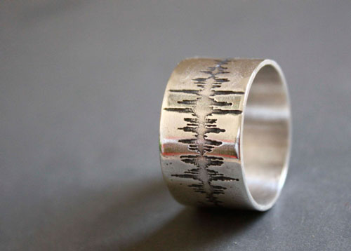 Wave, sound spectrum ring in sterling silver