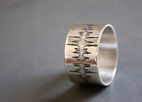 Wave, sound spectrum ring in sterling silver