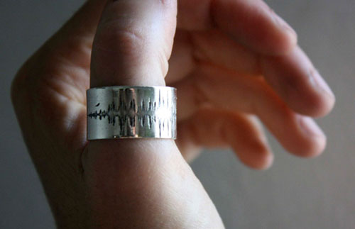 Wave, sound spectrum ring in sterling silver