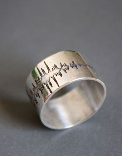 Wave, sound spectrum ring in sterling silver