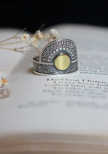 When the sun comes to kiss the sea, tribal ring in silver and brass