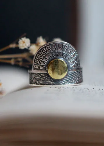 When the sun comes to kiss the sea, tribal ring in silver and brass