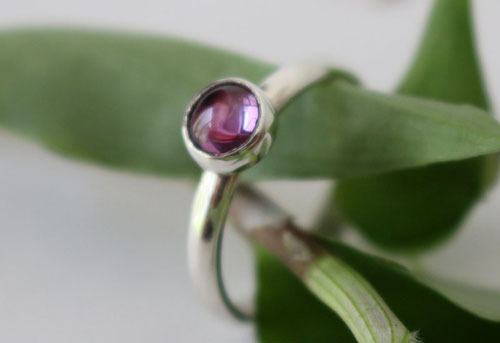 Wisteria, flower ring in silver and mauve alexandrite