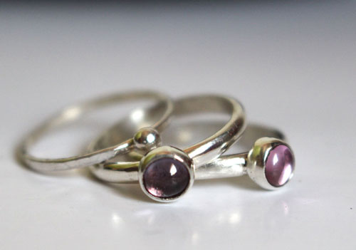 Wisteria cluster, stackable ring in silver, alexandrite and pink sapphire