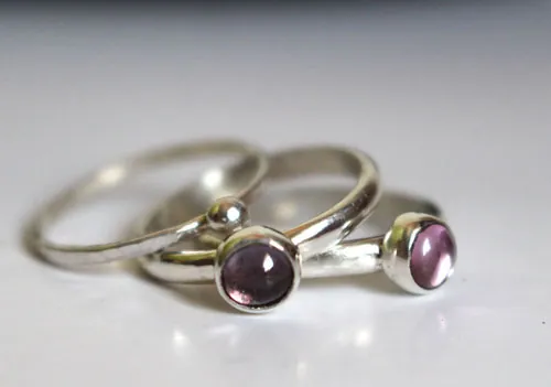 Wisteria cluster, stackable ring in silver, alexandrite and pink sapphire