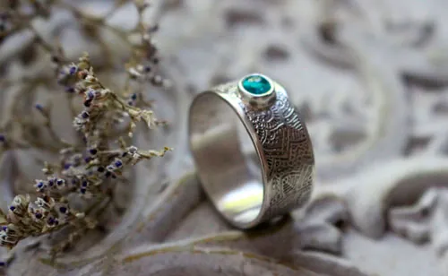 With the water’s flow, abundance mandala ring in silver and apatite