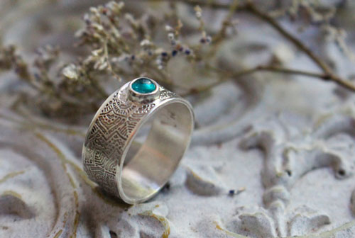 With the water’s flow, abundance mandala ring in silver and apatite